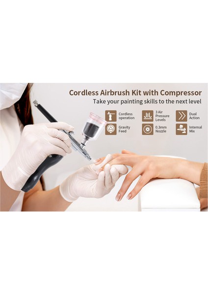Kompresörlü Airbrush Kiti 30PSI Airbrush Dıy Boyama, Kek Dekoru, Çerez-Siyah Için Taşınabilir Akülü Airbrush (Yurt Dışından)