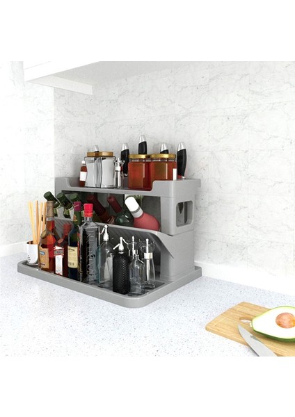 2 Katmanlı Baharat Depolama Rafı Kozmetik Düzenleyici Raf Banyo Masaüstü Mutfak Baharat Depolama Rafı-Beyaz (Yurt Dışından) fiyatları