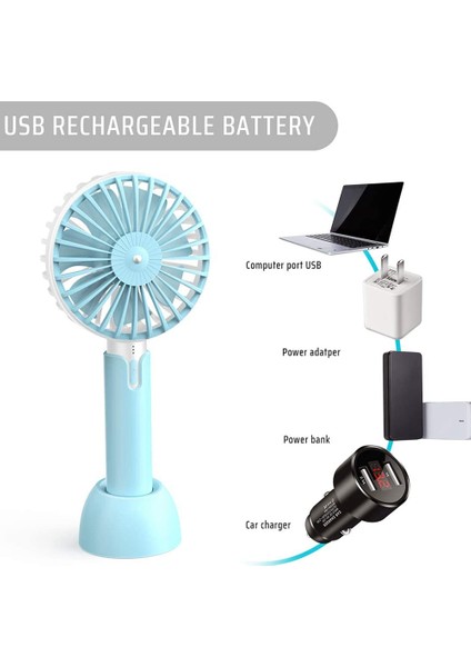 Elde Taşınabilir USB Fan, Taşınabilir Mini Fan Şarj Edilebilir Pil, Ofis/dış Mekan/spor/ev/seyahat/kamp Için Masa - Mavi (Yurt Dışından)