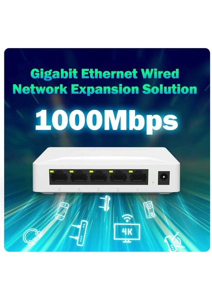 Ağ Anahtarı 5 Bağlantı Noktası 100/1000 Mbps Gigabit Ağ Ethernet Anahtarı Adaptörü Hızlı RJ45 Ethernet Switcher Lan Hub Ab Tak (Yurt Dışından)