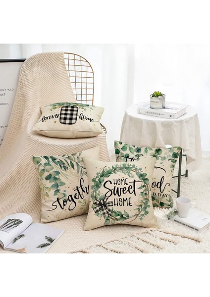 Bahar Yastık Kılıfı 18X18 4'lü Set, Okaliptüs Yaprağı Çiftlik Evi Atmak Yastık, Bahar Süslemeleri Kanepe Yastık Kılıfı (Yurt Dışından)