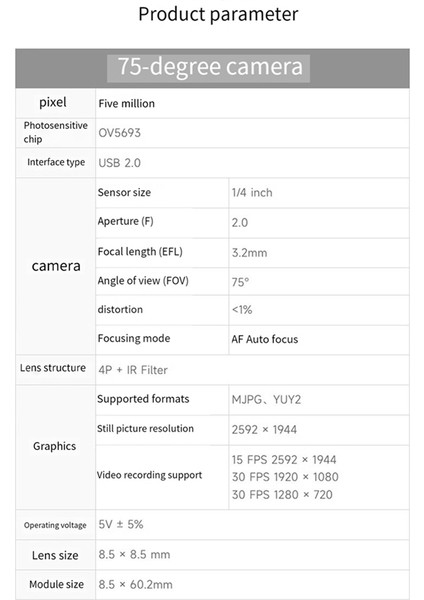 5mp Kamera Modülü Usb2.0 Kamera Modülü OV5693 Kamera Kafası Modülü 75 Derece Otomatik Odaklama Kamera Kafası (Yurt Dışından)