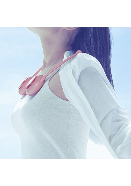 Mini Fan Taşınabilir Asılı Boyun Bandı USB Şarj Edilebilir Çift Fanlar Hava Soğutucu Klima Elektrikli Masa Pembe (Yurt Dışından)