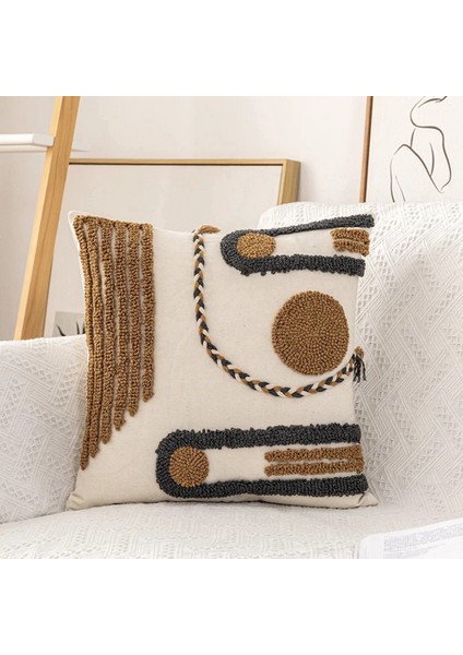 Boho Tarzı Minder Örtüsü Pamuk Yastık Örtüsü Kahve Döngü Ev Dekorasyonu Için Püsküllü Doğal Oturma Odası Kanepe-A (Yurt Dışından)