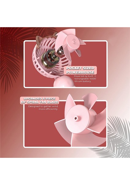 Kedi Kulaklı Taşınabilir El Tipi Fan - Mini USB Şarj Edilebilir Pil Katlanabilir Küçük (Pembe) (Yurt Dışından)