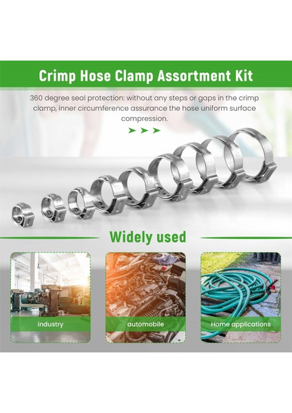 Paslanmaz Çelik Tek Kulaklı Hortum Kelepçesi, 80 Adet 6-23.6mm Sıkma Hortum Kelepçesi Çeşitler Kiti Kulak Kademesiz Cinch Halkaları Sıkma Tutam (1/4 Inç - 15/16 Inç) (Yurt Dışından)