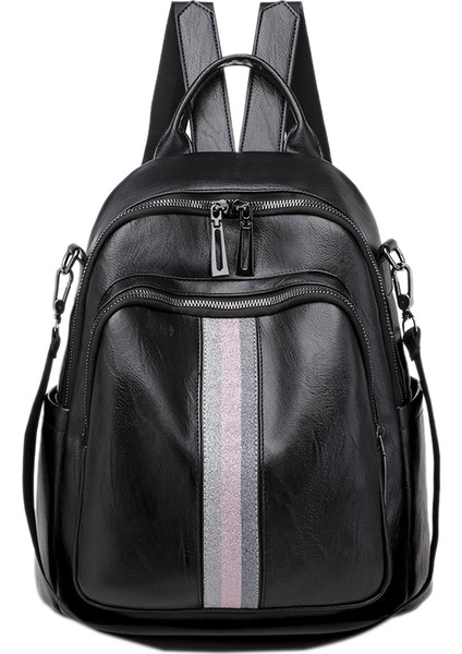 Basit Şerit Sırt Çantası Su Geçirmez Çanta Kolej Tarzı Gençlik Öğrenci Okul Çantası Seyahat Sırt Çantası Kız Büyük Kapasiteli Sırt Çantası Siyah (Yurt Dışından)