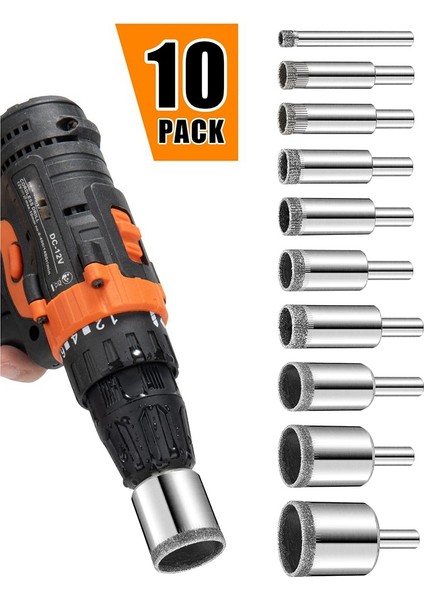 Elmas Matkap Uçları Seti, 10 Parça Elmas Delik Testere Seti, Seramik Karo Porselen Mermer Şişelerle Uyumlu Cam Matkap Ucu (Yurt Dışından) modelleri