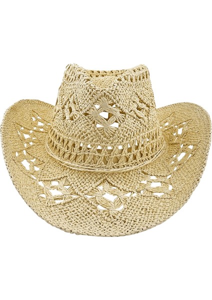 Hasır Kovboy Şapkaları Kadınlarla Uyumlu Batı Kovboy Şapkası Tatil Partisi ile Uyumlu Geniş Kenarlı C ile Katlanabilir Tatil Plaj Güneş Şapkası (Yurt Dışından)