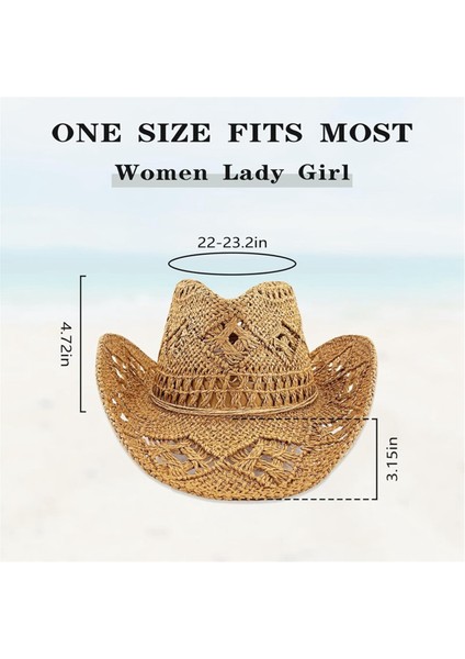 Hasır Kovboy Şapkaları Kadınlarla Uyumlu Batı Kovboy Şapkası Tatil Partisi ile Uyumlu Geniş Kenarlı C ile Katlanabilir Tatil Plaj Güneş Şapkası (Yurt Dışından) fiyatları