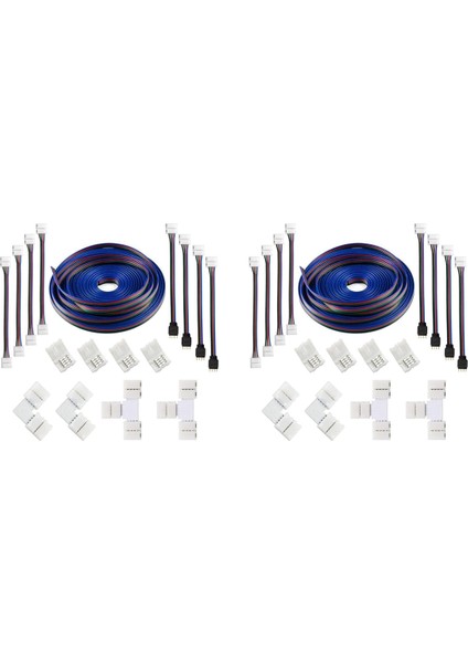 2 Takım 16.4ft(5m) 4-Pin Rgb LED Şerit Uzatma Kablosu, 5050 Esnek Rgb LED Şerit Işığı Için LED Şeritler Konnektör Kitleri (Yurt Dışından)