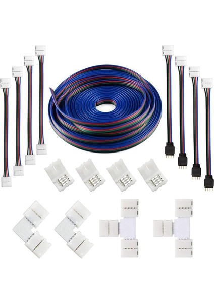 2 Takım 16.4ft(5m) 4-Pin Rgb LED Şerit Uzatma Kablosu, 5050 Esnek Rgb LED Şerit Işığı Için LED Şeritler Konnektör Kitleri (Yurt Dışından)