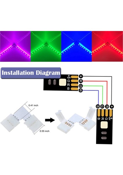 2 Takım 16.4ft(5m) 4-Pin Rgb LED Şerit Uzatma Kablosu, 5050 Esnek Rgb LED Şerit Işığı Için LED Şeritler Konnektör Kitleri (Yurt Dışından)