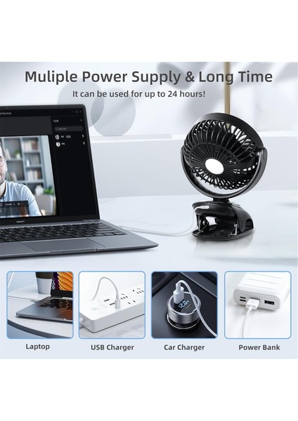 Küçük Masa Klipsli Fan, Ev Ofis Için Taşınabilir Kişisel USB Fan Seyahat Yatağı Arabası Kamp Açık Beyaz (Yurt Dışından)