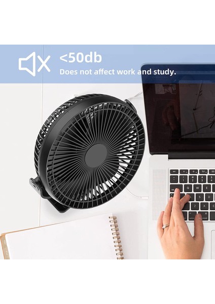 Klipsli Fan, Kişisel Küçük Fanla Çalışan 8 Inç Mini Sessiz Masa USB Şarj Edilebilir Pil (Yurt Dışından)