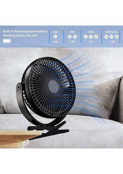 Klipsli Fan, Kişisel Küçük Fanla Çalışan 8 Inç Mini Sessiz Masa USB Şarj Edilebilir Pil (Yurt Dışından)