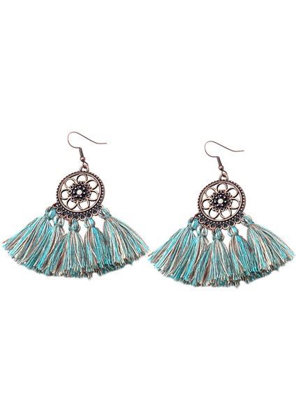 Vintage Boho Etnik Yuvarlak Dangle Bildirimi Fringe Damla Küpe Kadınlar Için Düğün Parti Yıldönümü Takı Süsler Yeşil + Bronz (Yurt Dışından)