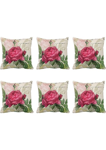 6x Vintage Çiçek/çiçek Keten Dekoratif Kırlent Kılıfı Minder Örtüsü Ev Kanepe Dekoratif (Gül Çiçek) (Yurt Dışından)