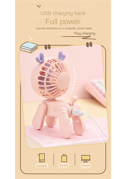 Mini Masaüstü Dekorasyon Hayranları Sevimli Evcil Köpek Şarj Edilebilir USB Küçük Elektrikli Fan Öğrenci Yurdu Yeşil (Yurt Dışından)