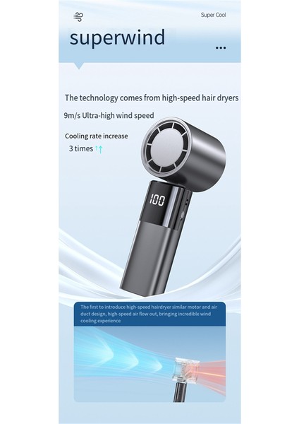 Mini Şiddetli Turbo Fan El Yüksek Hızlı USB Şarj Açık Taşınabilir 100 Ayarlanabilir Küçük Fan, B (Yurt Dışından)