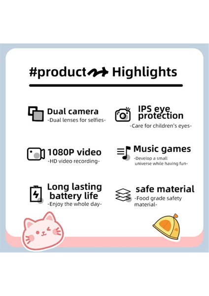 Hd 1080P 96MPT Dijital Kamera 8x Zoom'lu Şarj Edilebilir Kameralar Kompakt Çocuk Uzay Kedisi Karikatür Kamera, Pembe (Yurt Dışından)