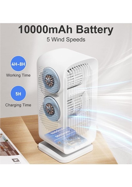 Masa Fanı, 10000MAH Pille Çalışan Kule Fanı Taşınabilir Küçük Kişisel Masa Fanı, Salınımlı 5 Hız Soğutma (Yurt Dışından)