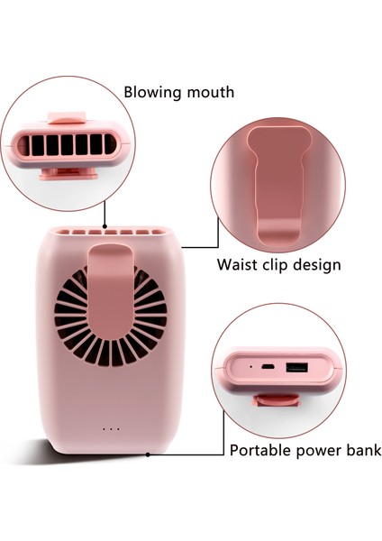 El Tipi USB Fan Soğutucu Taşınabilir Mini 2000MAH Şarj Edilebilir Kullanışlı Küçük Soğutma Pembe (Yurt Dışından)