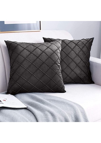 Kadife Atmak Yastık Kapakları 18X18 Inç, 2 Set Dekoratif Yastık Kılıfı Kanepe Kanepe Yatak Odası Araba-Siyah (Yurt Dışından)