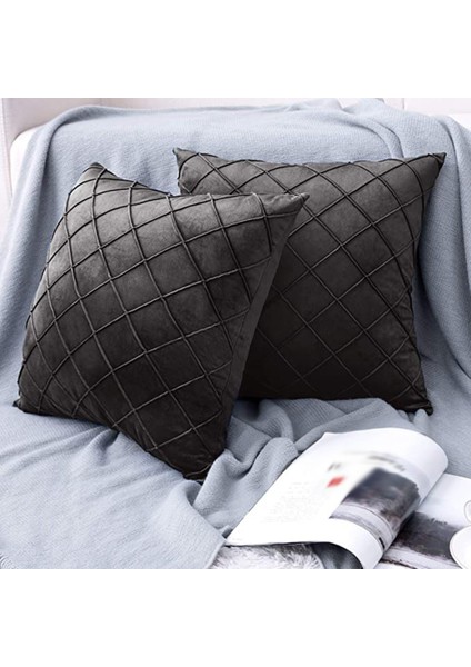 Kadife Atmak Yastık Kapakları 18X18 Inç, 2 Set Dekoratif Yastık Kılıfı Kanepe Kanepe Yatak Odası Araba-Siyah (Yurt Dışından)