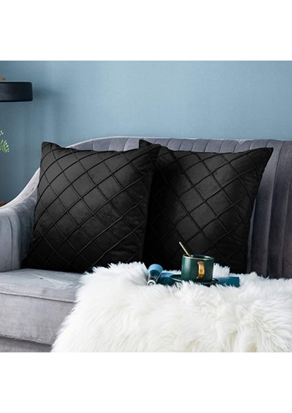 Kadife Atmak Yastık Kapakları 18X18 Inç, 2 Set Dekoratif Yastık Kılıfı Kanepe Kanepe Yatak Odası Araba-Siyah (Yurt Dışından)