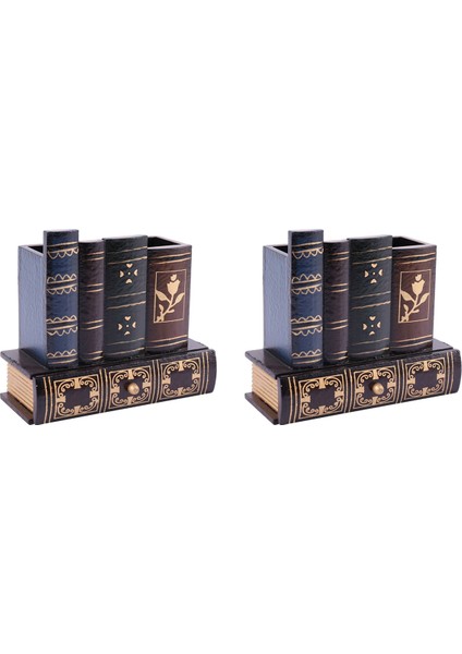 2x Çok Fonksiyonlu Retro Ahşap Kalemlik Kitap Şekli Ahşap El Sanatları Ev Dekor Kalem Masaüstü Saklama Kutusu (Yurt Dışından)
