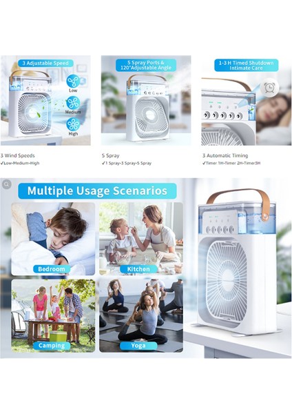 Klima Fanı USB Su Sisi 7 Renk LED Işık Nemlendirme Masası Kapalı-B Için Taşınabilir Soğutucu (Yurt Dışından)