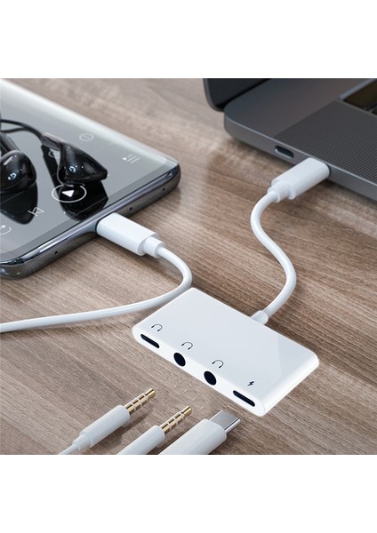 USB C - 3,5mm Ses Adaptörü, 4'ü 1 Arada USB C - Kulaklık Jakı, 3,5mm Ses Jakı ve 60W Pd Hızlı Şarj Bağlantı Noktası (Yurt Dışından)