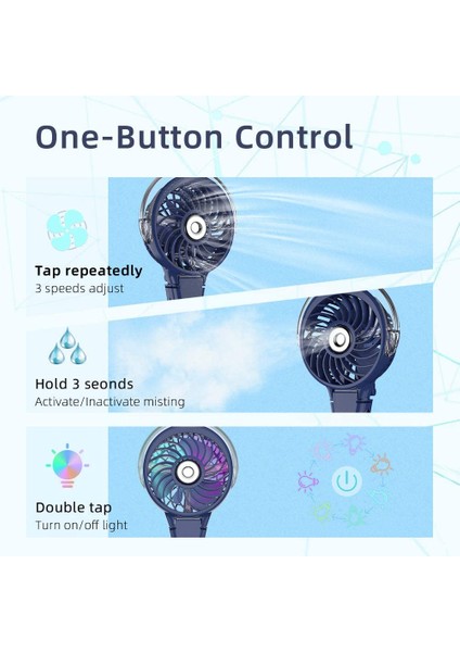 Küçük El Tipi Sisleme Fanı, 7 Renkli Gece Lambası ile Taşınabilir Fan, USB Şarj Edilebilir Kişisel Sis Fanı (Mavi) (Yurt Dışından)