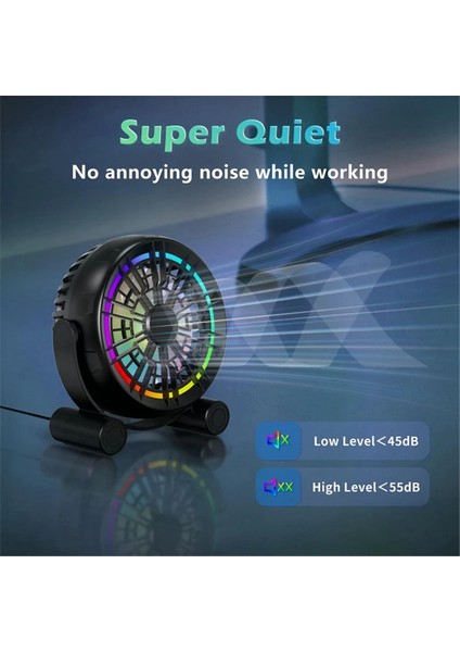 Masaüstü Kullanışlı USB Küçük Fan LED Aydınlatma 3 Hız 360° Dönüş Güç Kaynağı Düşük Gürültü ve Sessiz (Yurt Dışından)