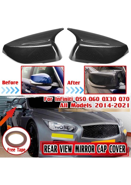 M Tarzı 2x Yan Ayna Kapağı Kapağı Karbon Fiber Görünüm Dikiz Aynası Kılıfı ile Uyumlu Q50 Q60 QX30 Q70 2014-2021 (Yurt Dışından) modelleri