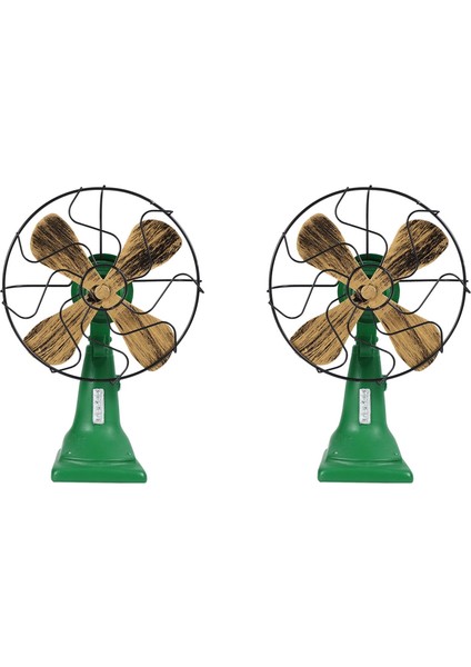 2x Retro Nostaljik Fan Ev Vintage Fan Minyatür Avrupa Tarzı Figürler Ev Dekor Yeşil (Yurt Dışından)