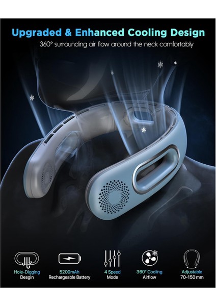 Boyun Fanı, Eller Serbest Kanatsız Fanlar Taşınabilir Şarj Edilebilir, Seyahat Için 360° Soğutma, Dış Mekan Mavi (Yurt Dışından) modelleri