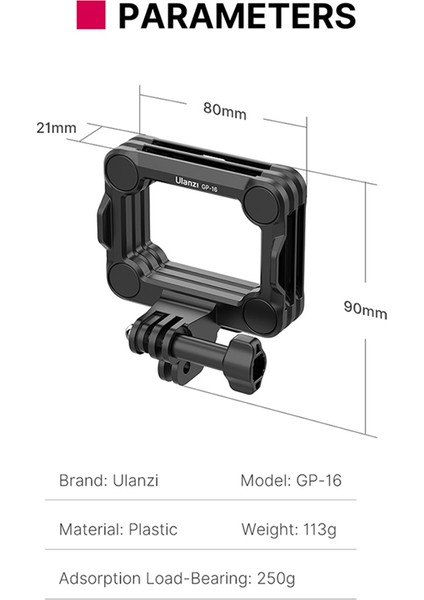 Gp-16 Manyetik Aksiyon Kamera Montajı 3'ü 1 Arada Aksiyon Kamerası Hızlı Çıkarma Braketi, 10 9 8 Adaptörle Uyumlu (Yurt Dışından) modelleri