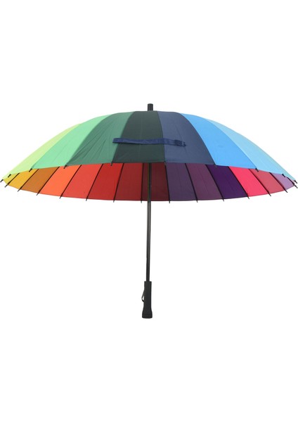24K Kaburga Rengi Gökkuşağı Moda Uzun Saplı Düz Anti-Uv Güneş/yağmur Çubuk Şemsiye Manuel Büyük Şemsiye (Yurt Dışından)