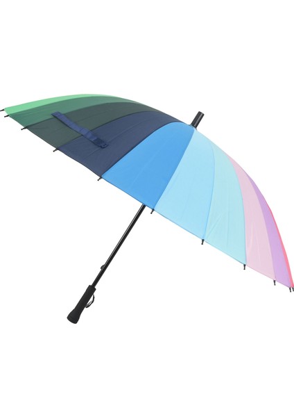 24K Kaburga Rengi Gökkuşağı Moda Uzun Saplı Düz Anti-Uv Güneş/yağmur Çubuk Şemsiye Manuel Büyük Şemsiye (Yurt Dışından) fırsatları