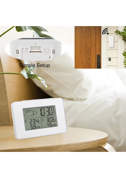 Kablosuz Hava Durumu Tahmini Çalar Saat LCD Dijital Ekran Açık Ev Hava Durumu Sensörü Saat Barometre Ile, Beyaz (Yurt Dışından)