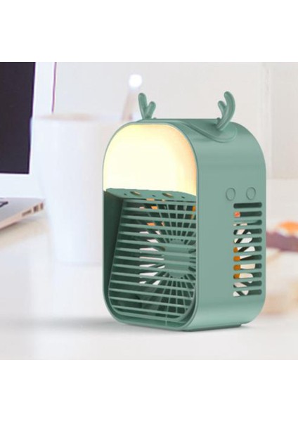 3ın1 Mini USB Şarj Edilebilir Nemlendirici Hava Soğutucu Fan Yaz Ev Ofis Masaüstü Soğutma Fanları LED Işık Yeşil (Yurt Dışından)