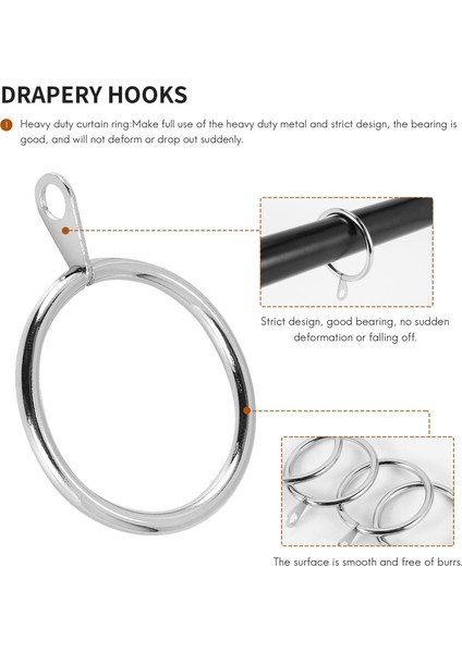 Perde ve Direkler Için 40 Adet Metal Perde Halkası, Sarkan Sürgülü Kuşgözü Halkası 32 mm Iç Çap (Gümüş) (Yurt Dışından)