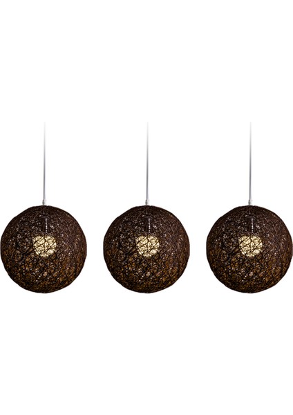 3x Kahve Bambu, Rattan ve Jüt Topu Avize Bireysel Yaratıcılık Küresel Rattan Yuva Abajur (Yurt Dışından)
