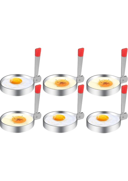 Торт В Форме,6 Paket Yumurta Halkaları, Paslanmaz Çelik Yapışmaz Omlet Kalıp Saplı Gözleme Halkası Metal Mutfak Pişirme Aracı Kahvaltı Için (Yurt Dışından)
