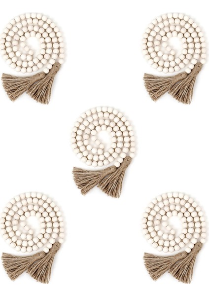 5x Ahşap Boncuk Çelenk Püsküller, Çiftlik Evi Boncuk Rustik Ülke Dekor Namaz Boho Boncuk Ahşap Renk (Yurt Dışından)