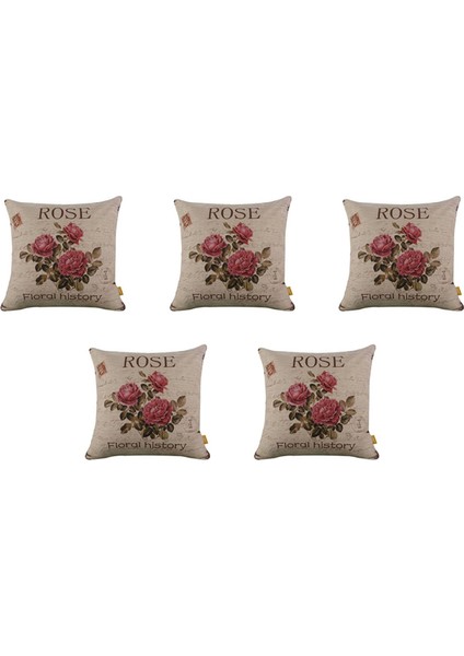 5x Vintage Çiçek/çiçek Keten Dekoratif Kırlent Kılıfı Minder Örtüsü Ev Kanepe Dekoratif (3 Gül) (Yurt Dışından)