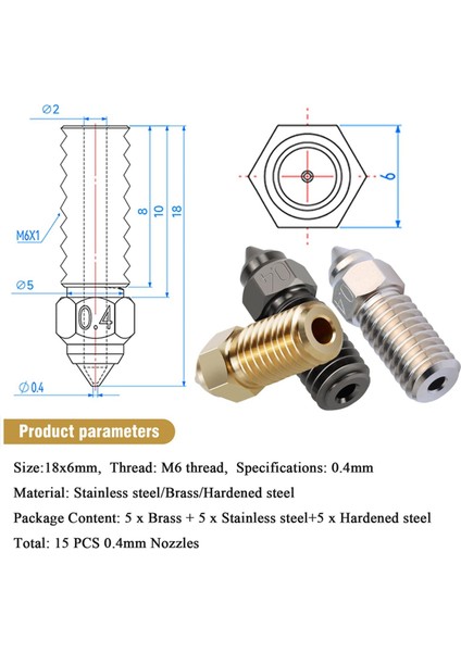 Neptune 4 Serisi Için 15 Adet Nozullar Kiti, 3D Yazıcı Parçaları Sertleştirilmiş/paslanmaz Çelik/pirinç 0.4mm Nozullar Kiti (Yurt Dışından) fiyatları