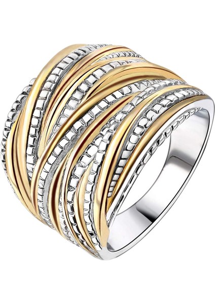 Geometrik Yüzük Iç Içe Geçit Bildirimi Yüzük Moda Tıknaz Band Yüzükler Kadın Erkek 16MM Geniş Aşk Takı Yüzükler Iki Tonlu 6 (Yurt Dışından)